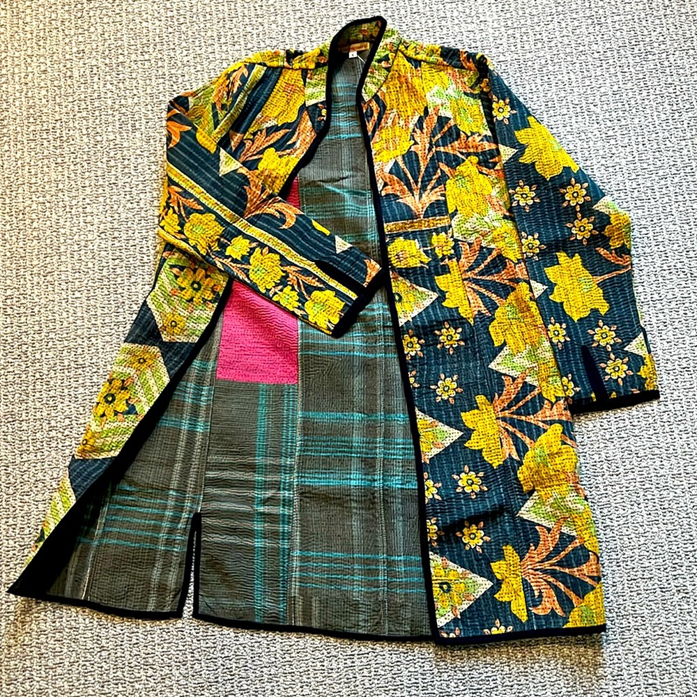 Kantha jacket, multicolored with patterns inside and out